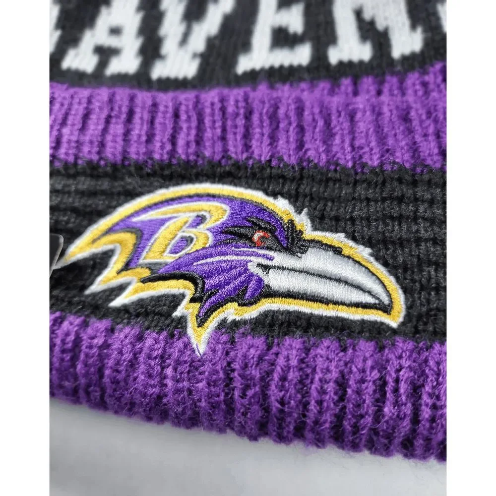 NWT Baltimore Ravens NFL Sports Knit Pom Beanie Fleece Lining OSFA Unisex - Picture 5 of 8